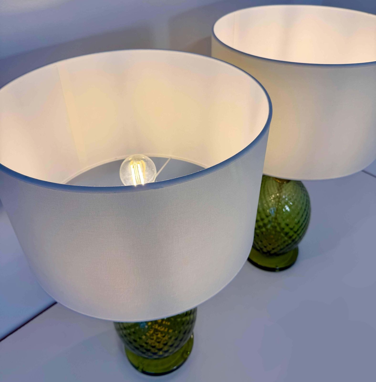 Pair Of Italian Art Deco Pineapple Murano Glass Lamps With Lampshades photo buy