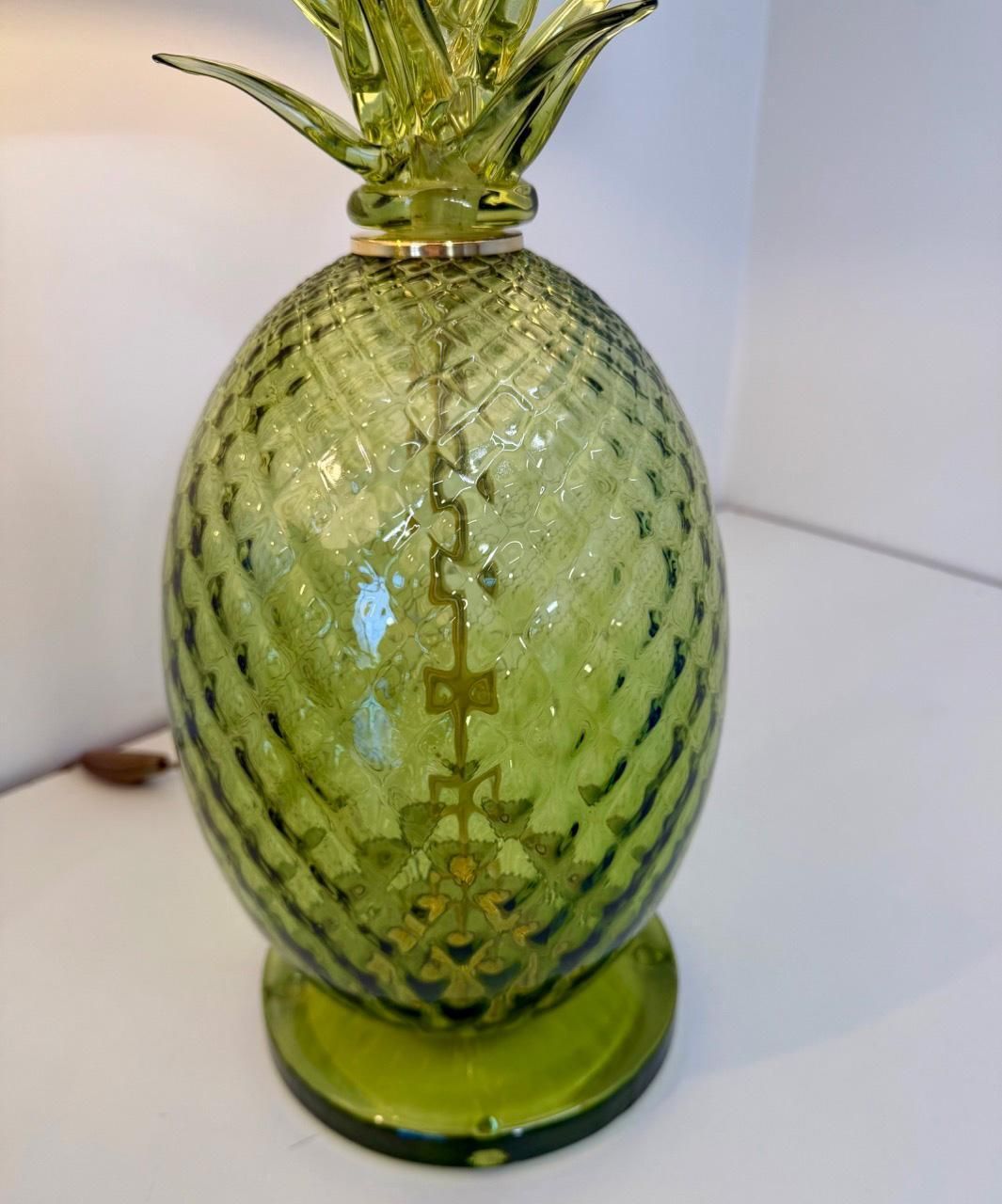 Pair Of Italian Art Deco Pineapple Murano Glass Lamps With Lampshades photo vintage
