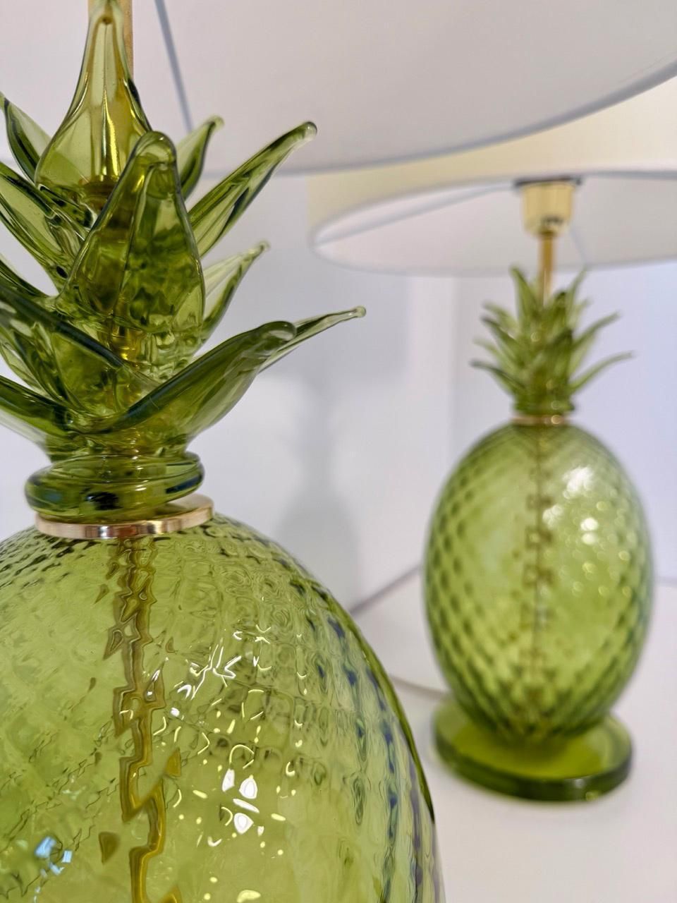photo buy Pair Of Italian Art Deco Pineapple Murano Glass Lamps With Lampshades