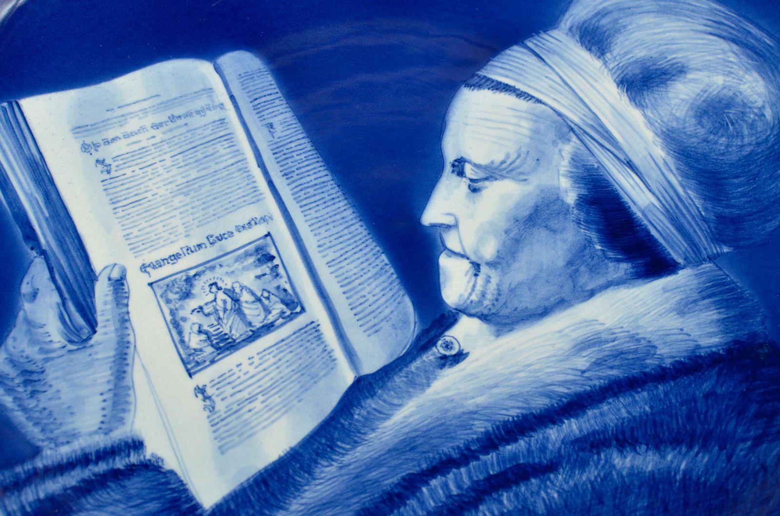 Delfts Blauw Big Wall Plate “Rembrandt's Mother” After Gerard Dou1940's photo Art