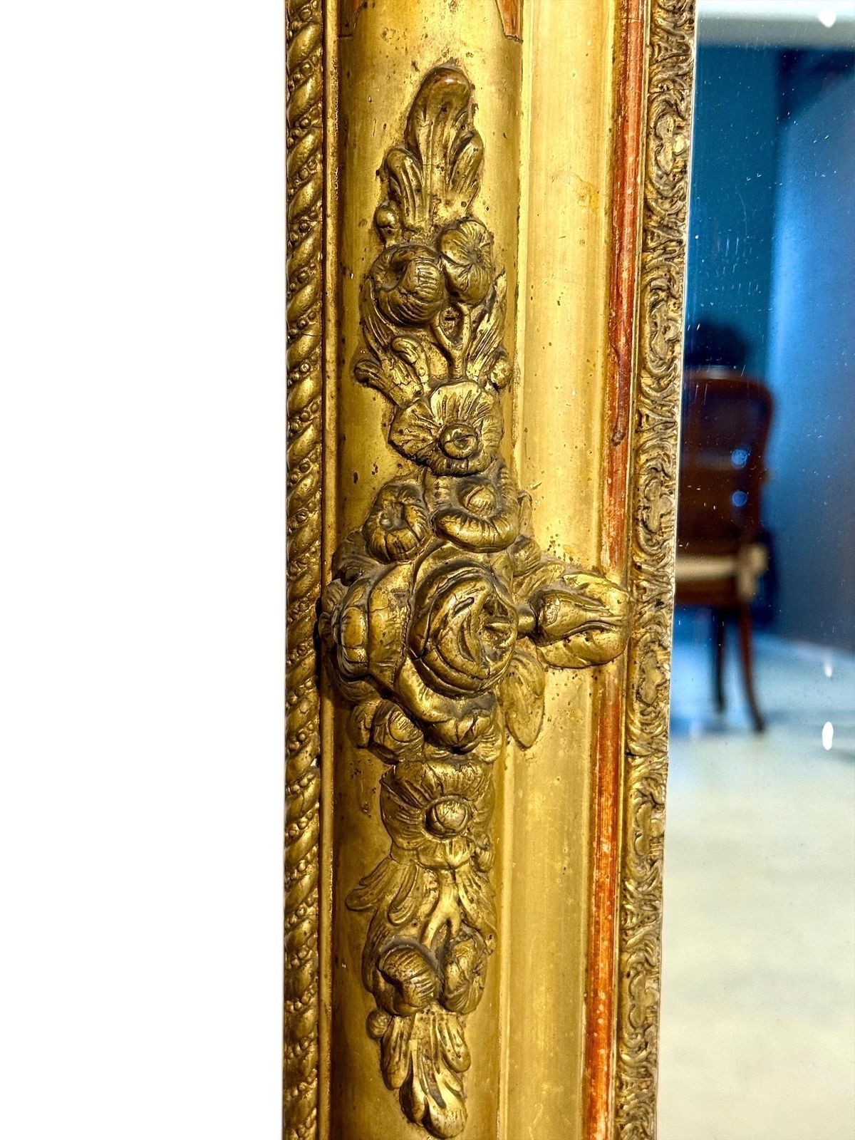 Large French Napoleon III Giltwood Mirror With Floral Carved Frame photo buy
