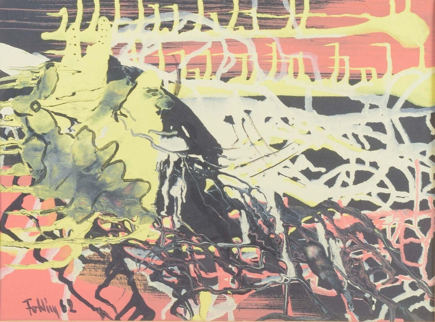 Gunnar Fohlin, Swedish Artist. Gouache On Paper. “Composition”. 1962