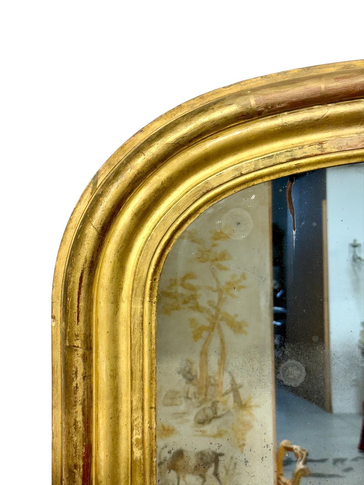 19th Century French Giltwood Mirror With Original Mercury Glass photo Home Decor