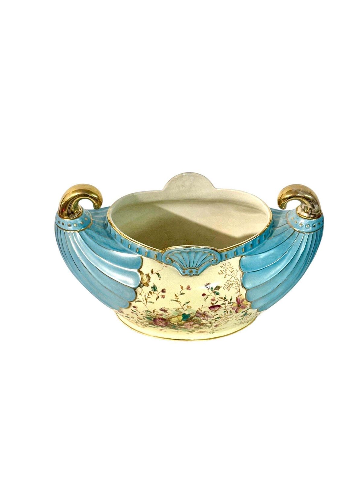 949.0 French Art Nouveau Faience Jardinière With Gilt Handles, Circa 1900 photo