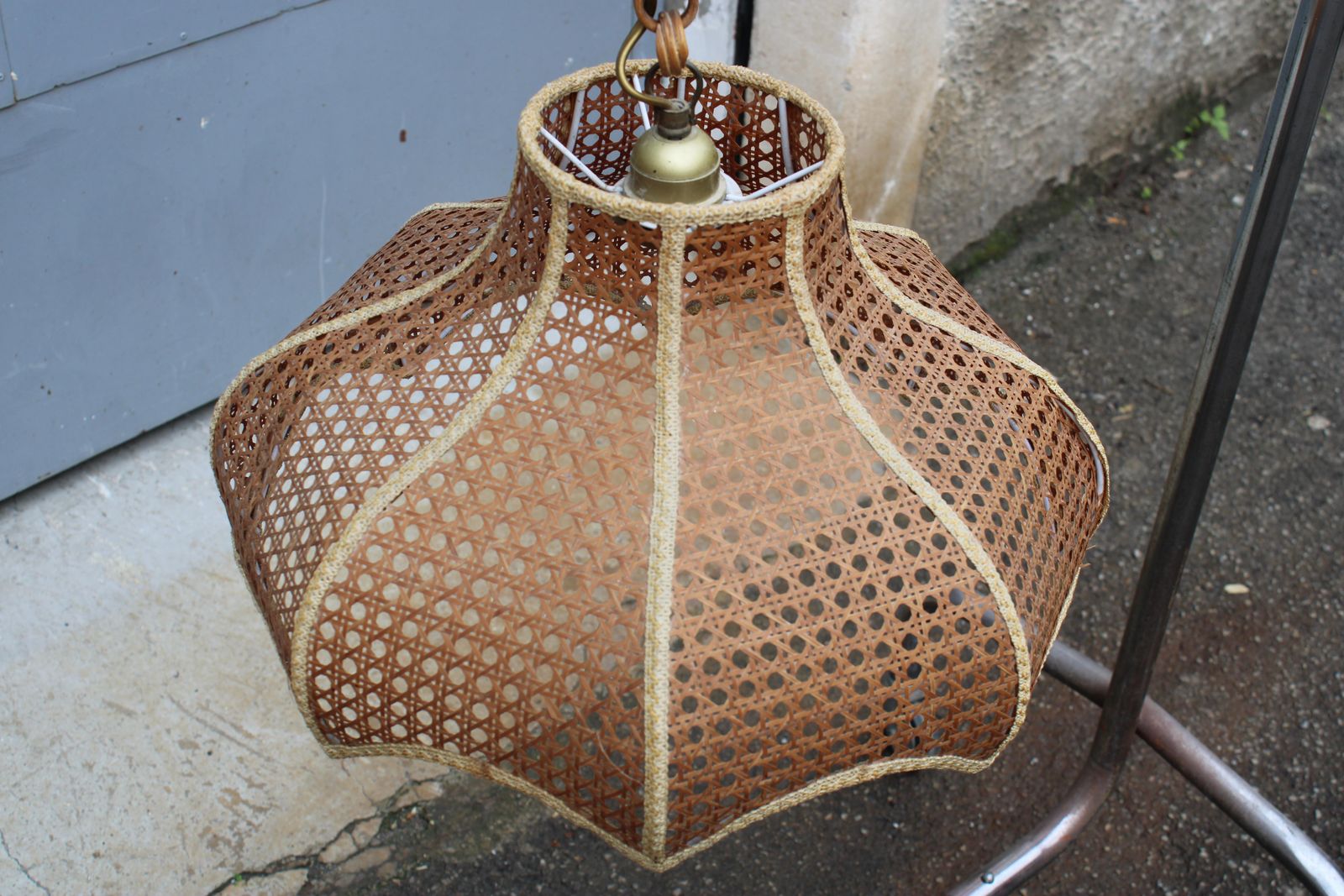 photo buy Pair Of Viennese Straw Chandeliers 1970 Italy Bamboo And Brass