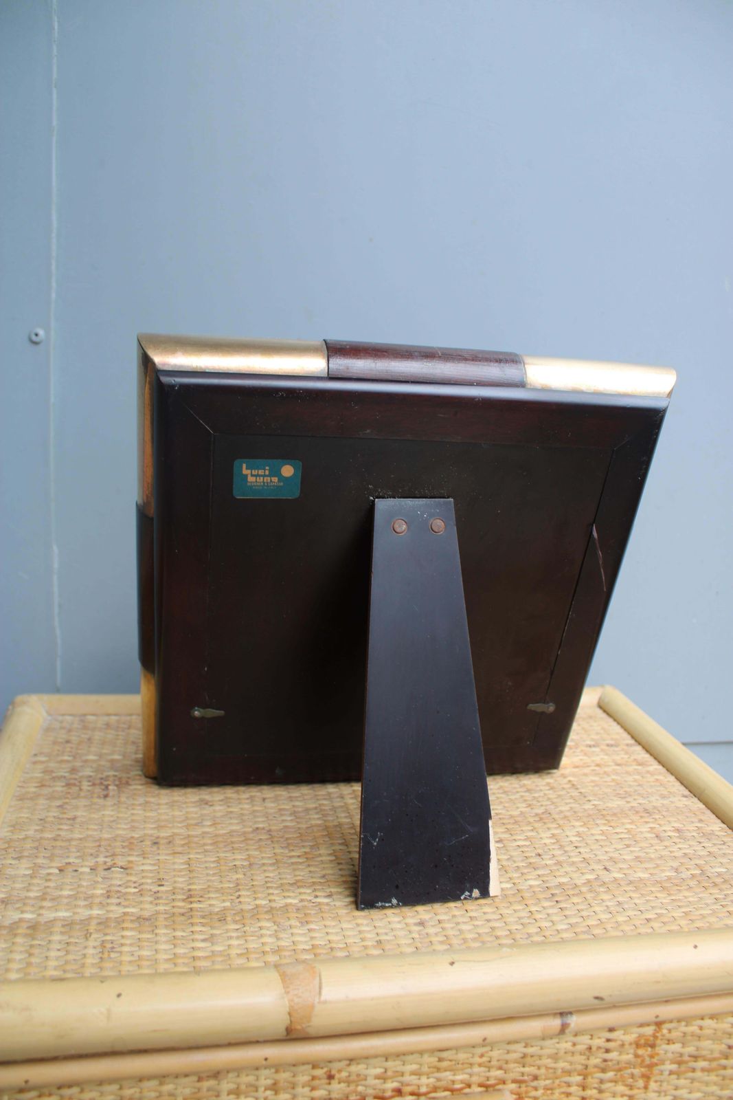 photo for sale Minimal Square Photo Frame Italian Design In Brass And Wood 1970s