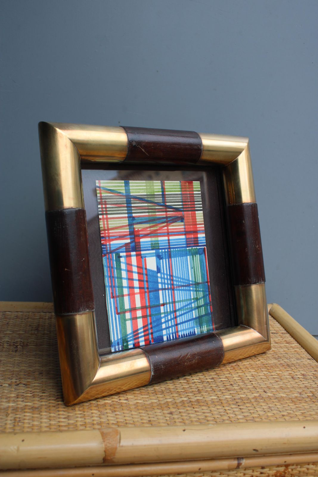 560.0 Minimal Square Photo Frame Italian Design In Brass And Wood 1970s photo