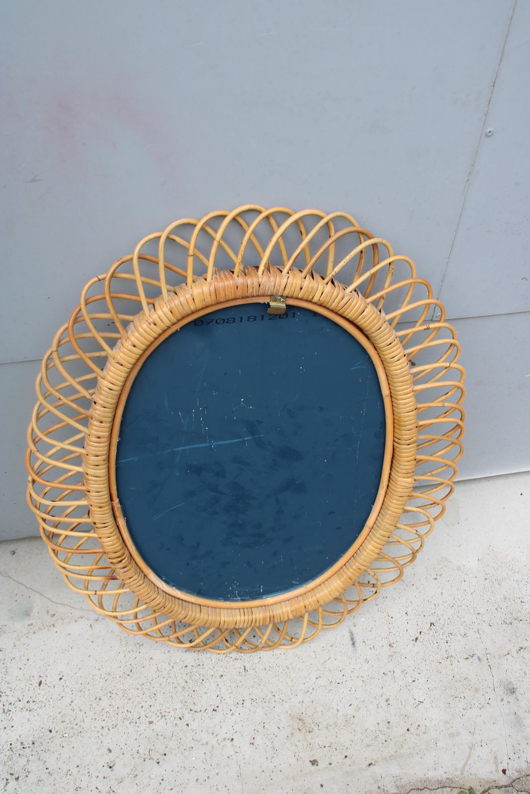 photo for sale Franco Albini 1950 Woven Bamboo Wall Mirror