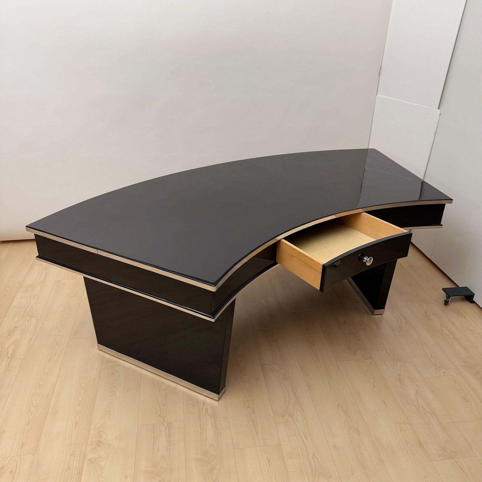 Art Deco Desk, Black Lacquer, Walnut, Metal, France Circa 1950 photo furniture