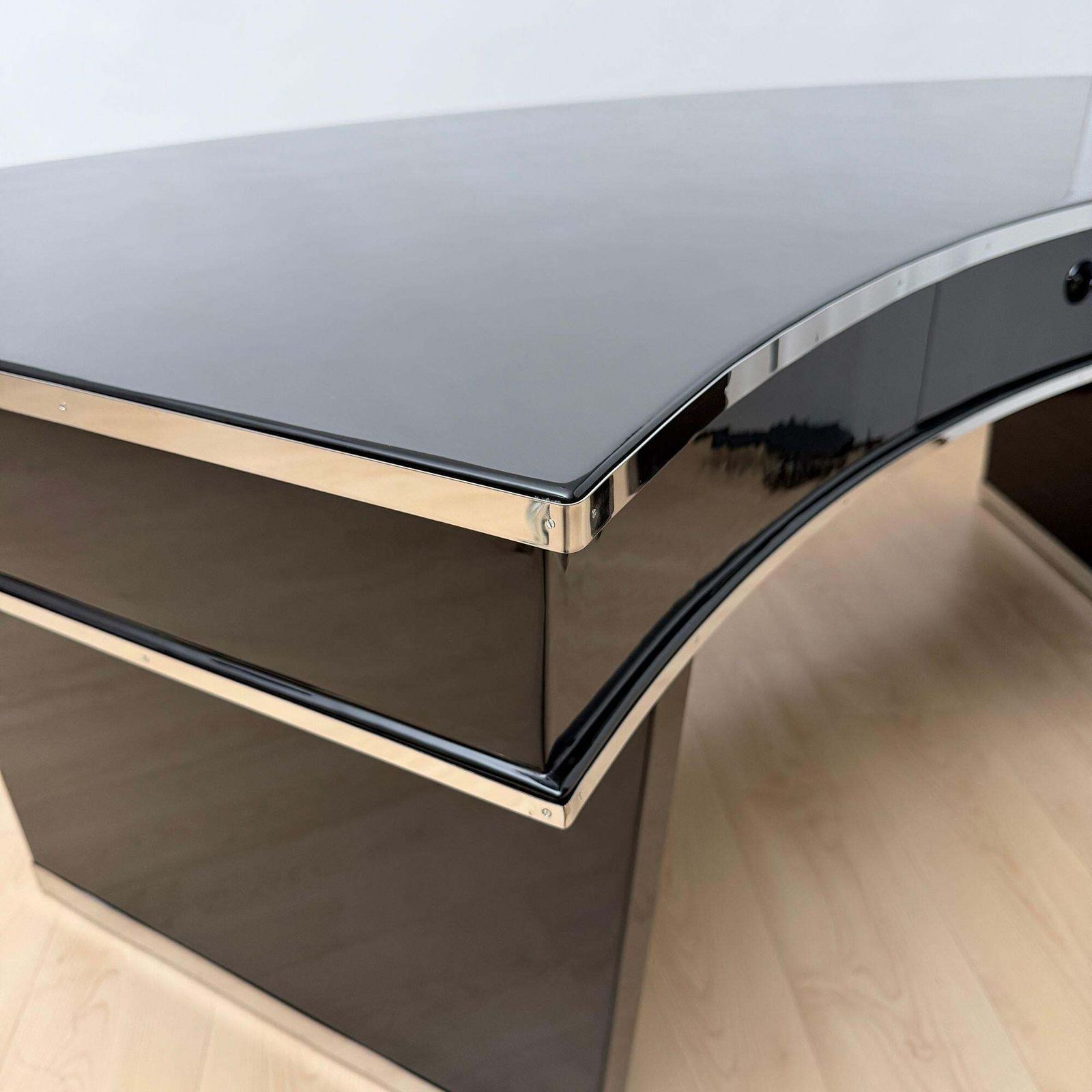 Art Deco Desk, Black Lacquer, Walnut, Metal, France Circa 1950 photo 7832.0