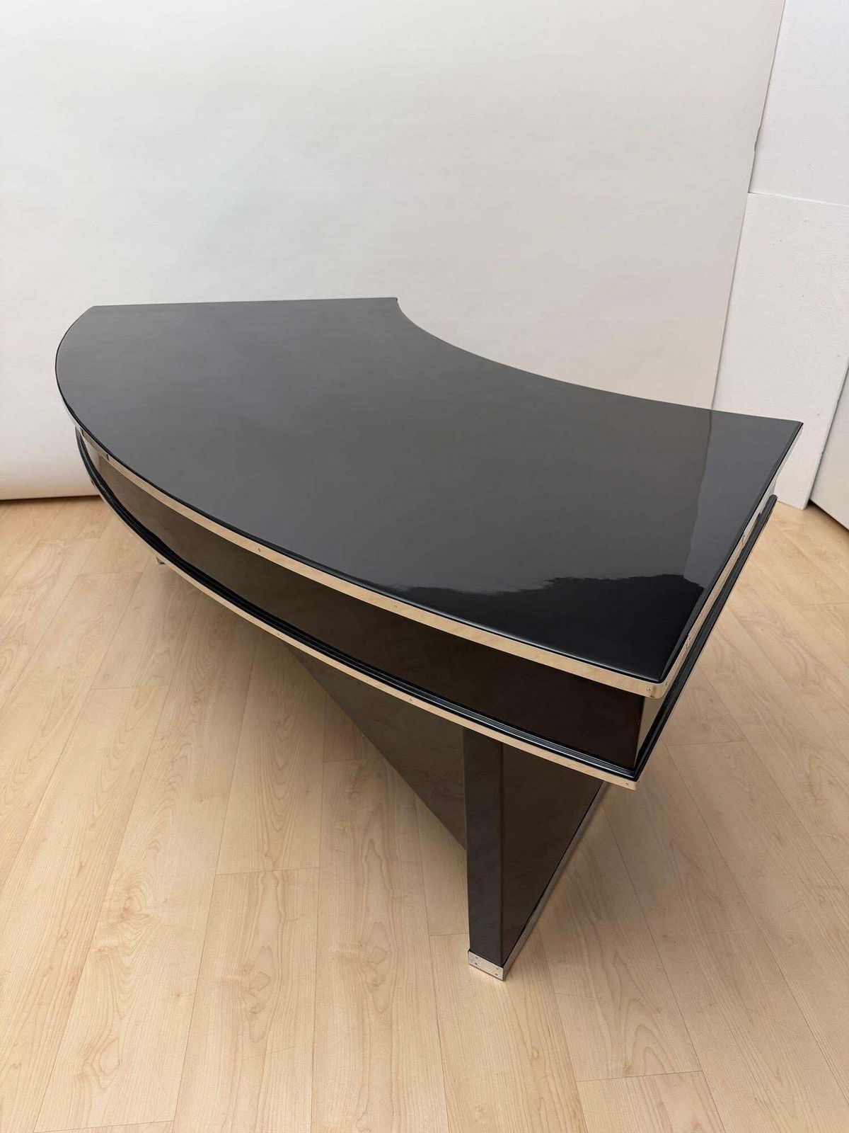 7832.0 Art Deco Desk, Black Lacquer, Walnut, Metal, France Circa 1950 photo