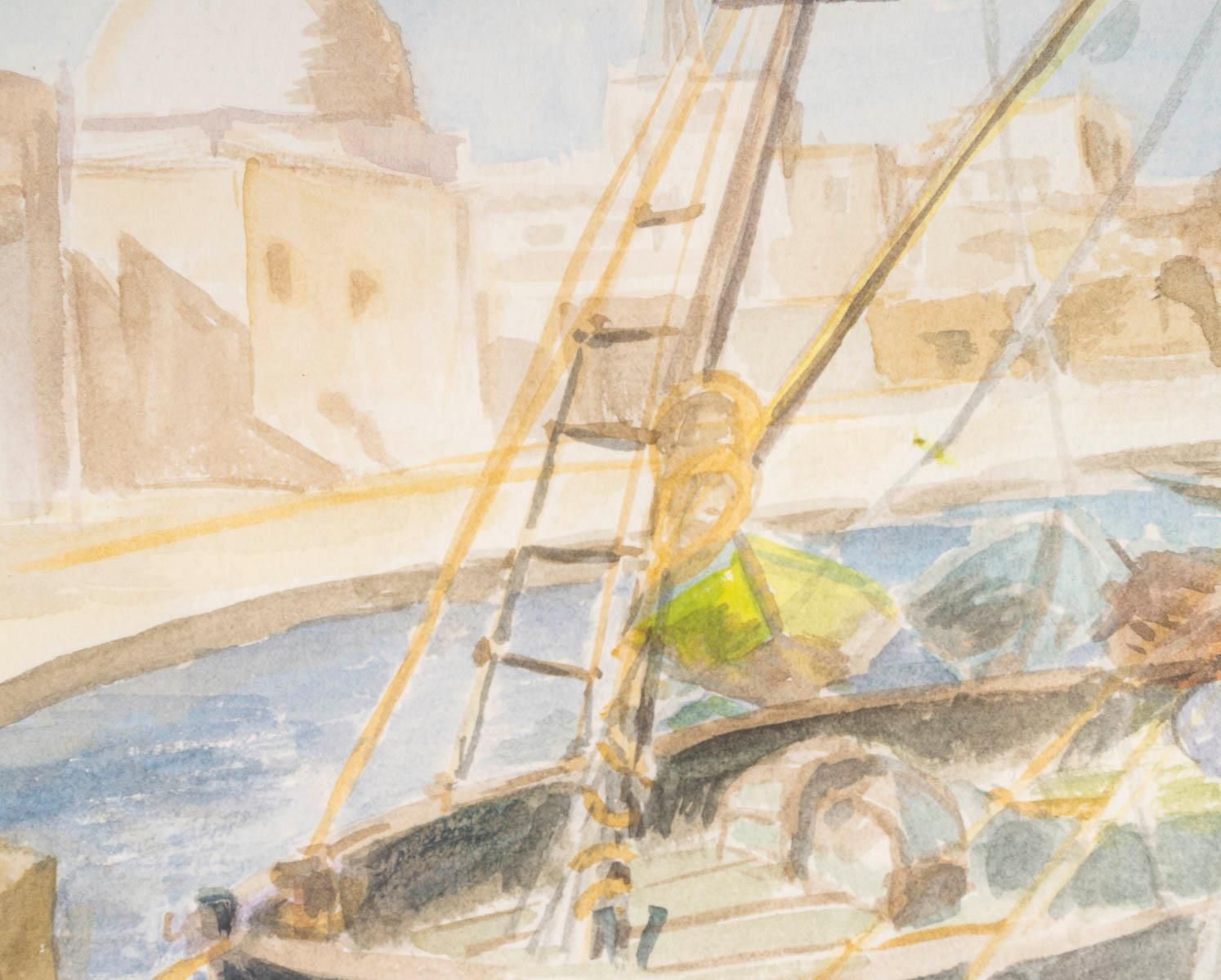 Watercolour On Paper, The Port Of Saint Jean D'acre By Evelyne Luez photo vinterior