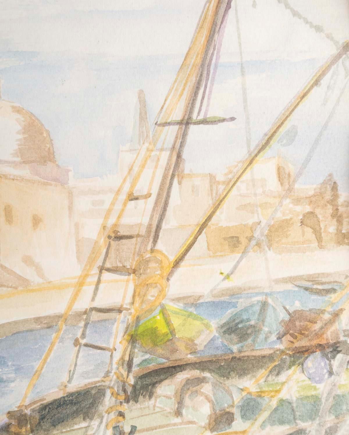 Watercolour On Paper, The Port Of Saint Jean D'acre By Evelyne Luez photo buy
