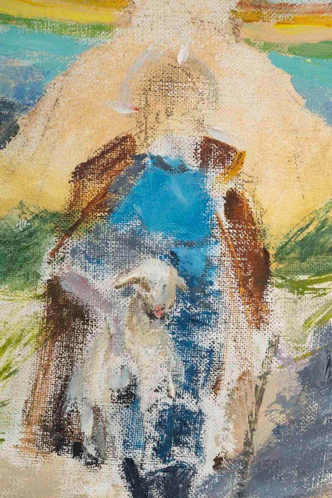 Oil On Canvas, Oil Painting, The Shepherd And His Sheep, Unsigned, 20th Century. photo Art