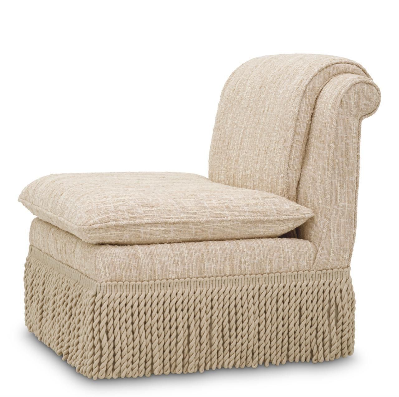 Contemporary Fringed Chair In Bouclé Sonata Cream photo 1519.0