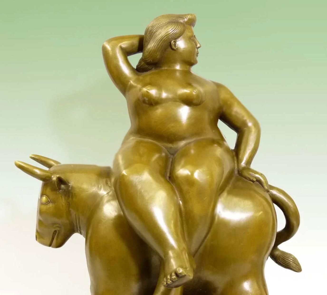 Woman On Bull Sculpture In Bronze, Contemporary Style photo Art