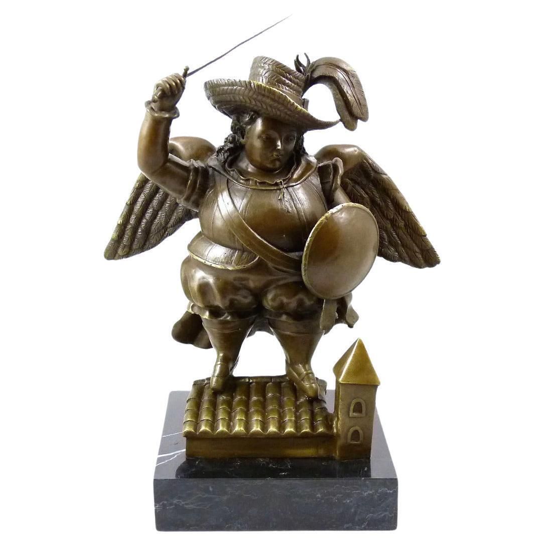 Archangel With Black Hat Sculpture In Bronze, Contemporary Style