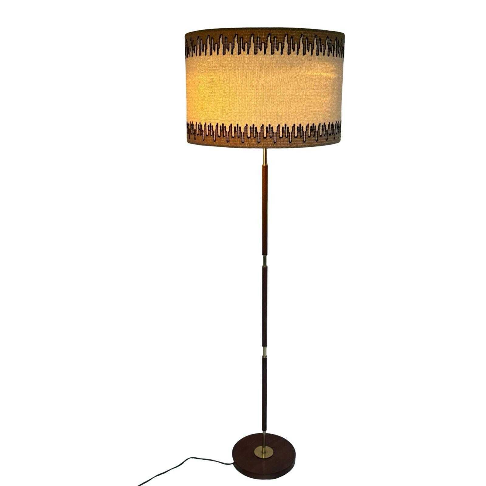 Temde Leuchten   Floor Lamp   Space Age Design   Brass And Teak Wooden Base   Fabric Covered Shade   Ca. 1960's photo furniture