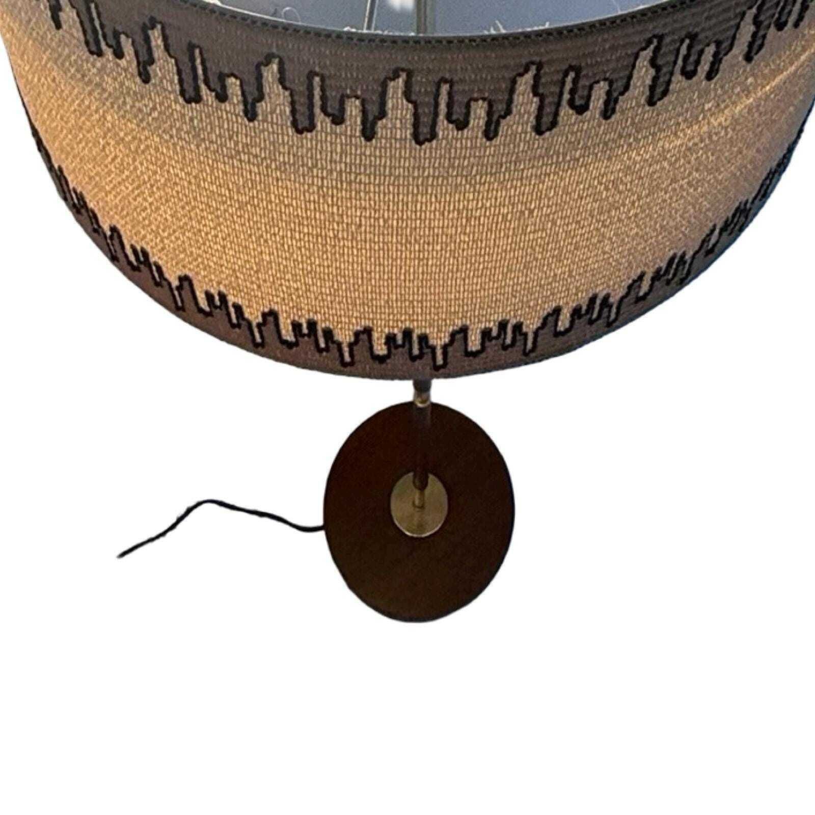 Temde Leuchten   Floor Lamp   Space Age Design   Brass And Teak Wooden Base   Fabric Covered Shade   Ca. 1960's photo buy