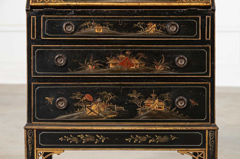 photo for sale English 19thc Mahogany Chinoiserie Bureau Writing Desk