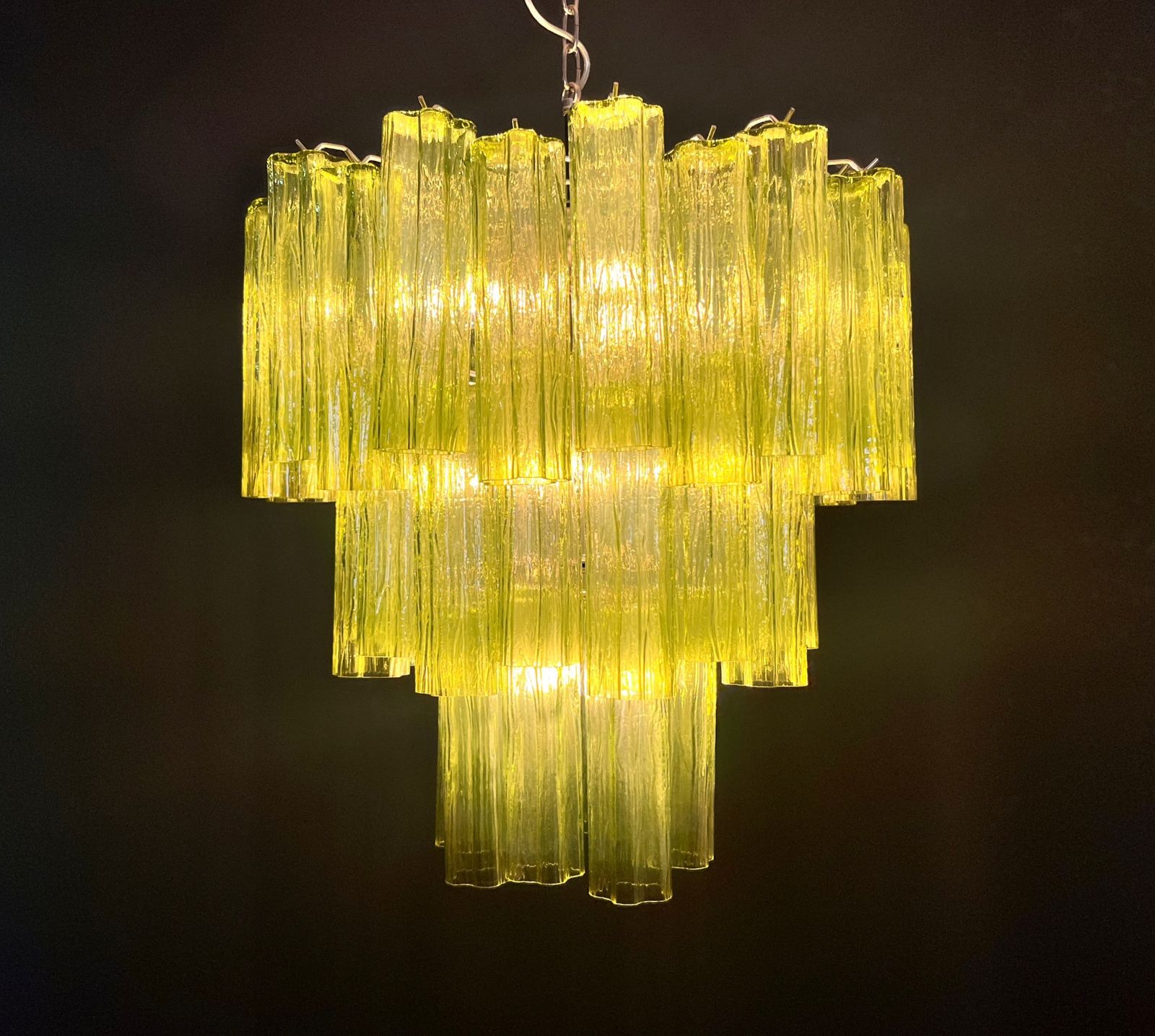 photo furniture Three Tier Murano Glass Tube Chandelier   48 Green Glasses   Mid Century Modern