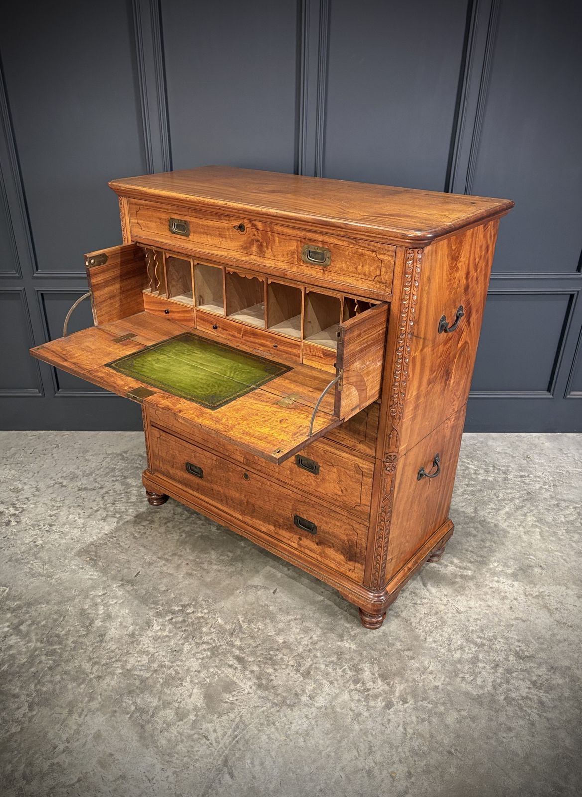 photo for sale 19th Century Camphor Wood Military Campaign Secretaire Chest