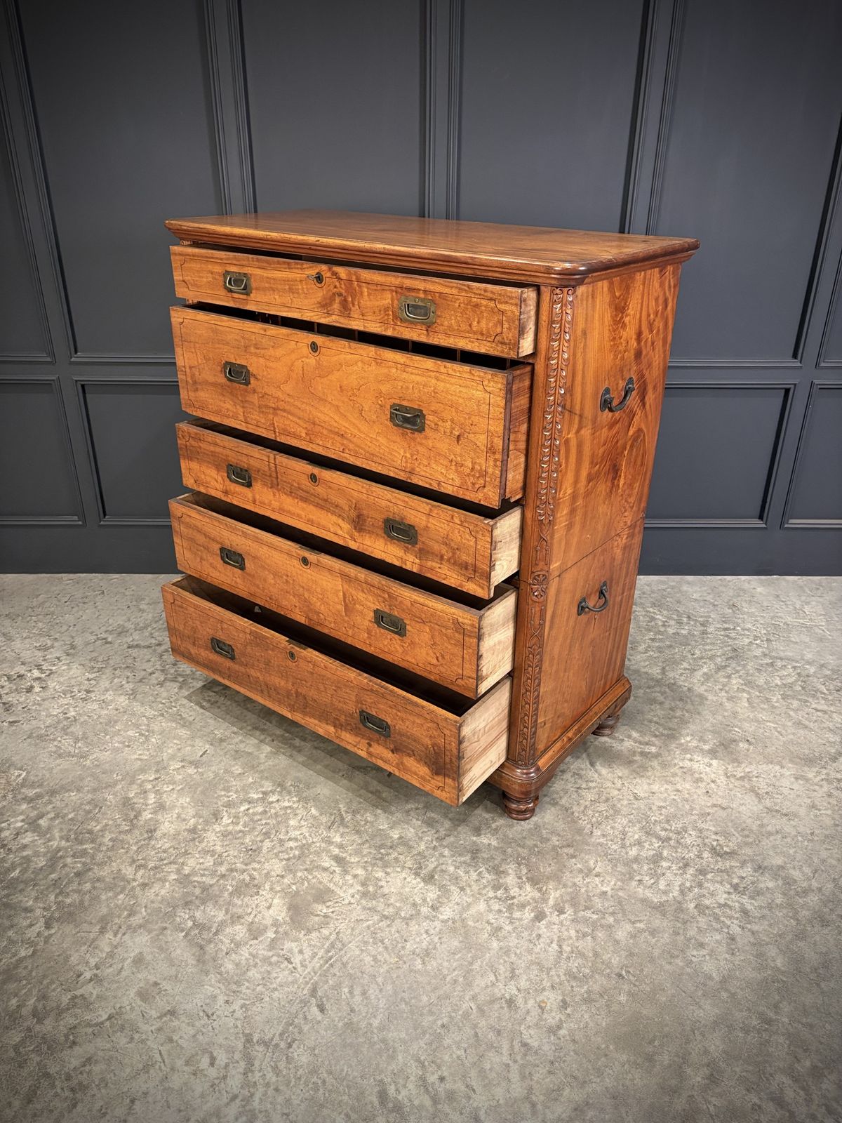 Furniture 19th Century Camphor Wood Military Campaign Secretaire Chest photo