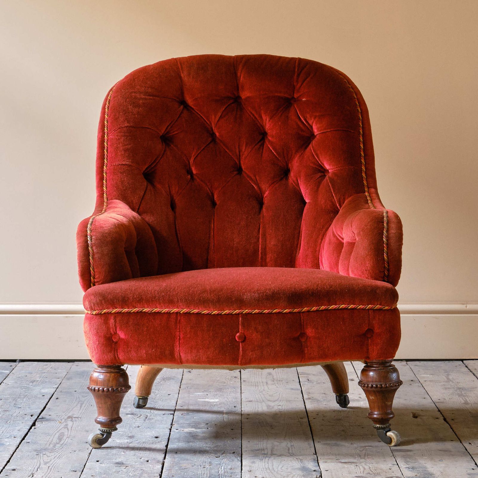19th Century Red Velvet Iron Back Armchair photo furniture