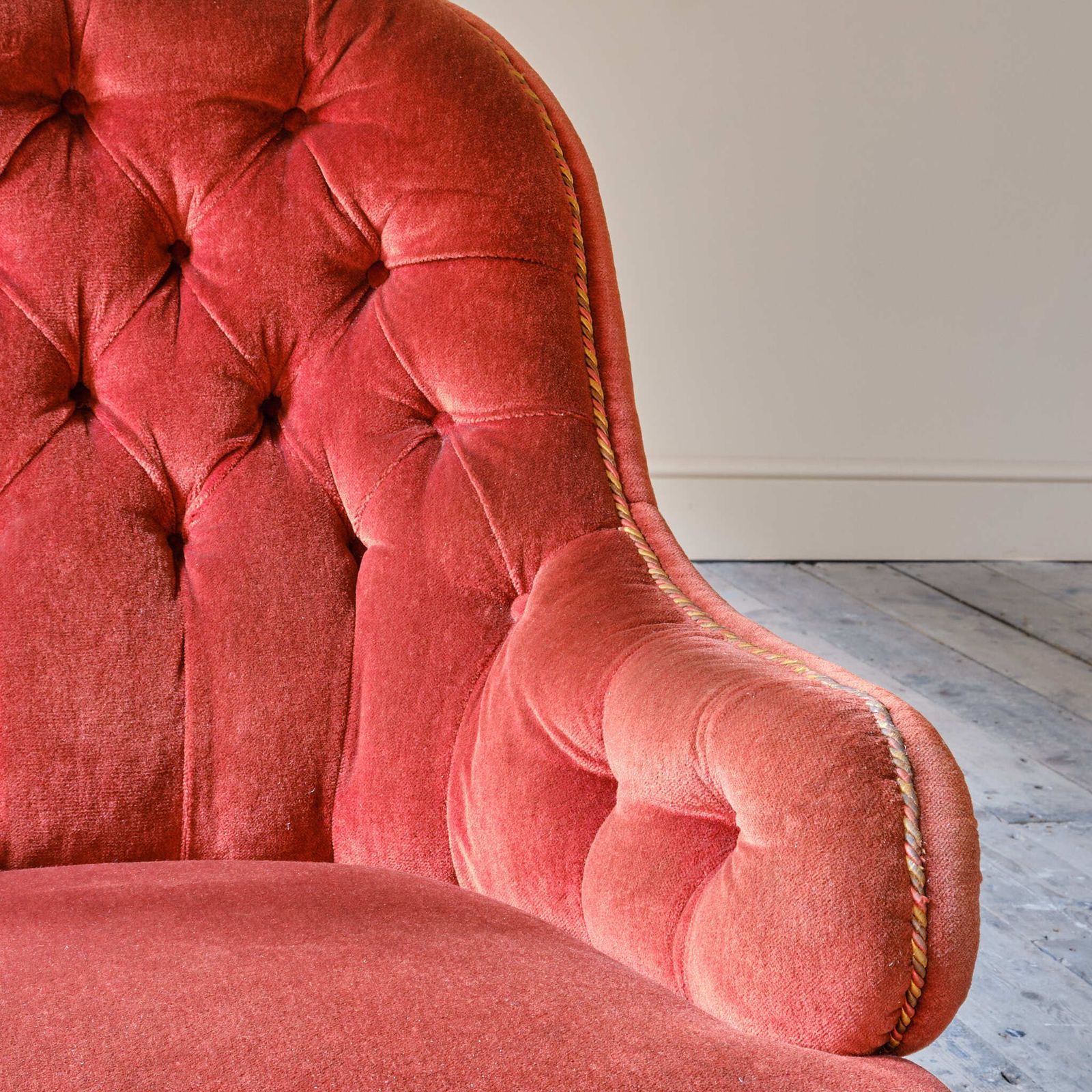 photo furniture 19th Century Red Velvet Iron Back Armchair