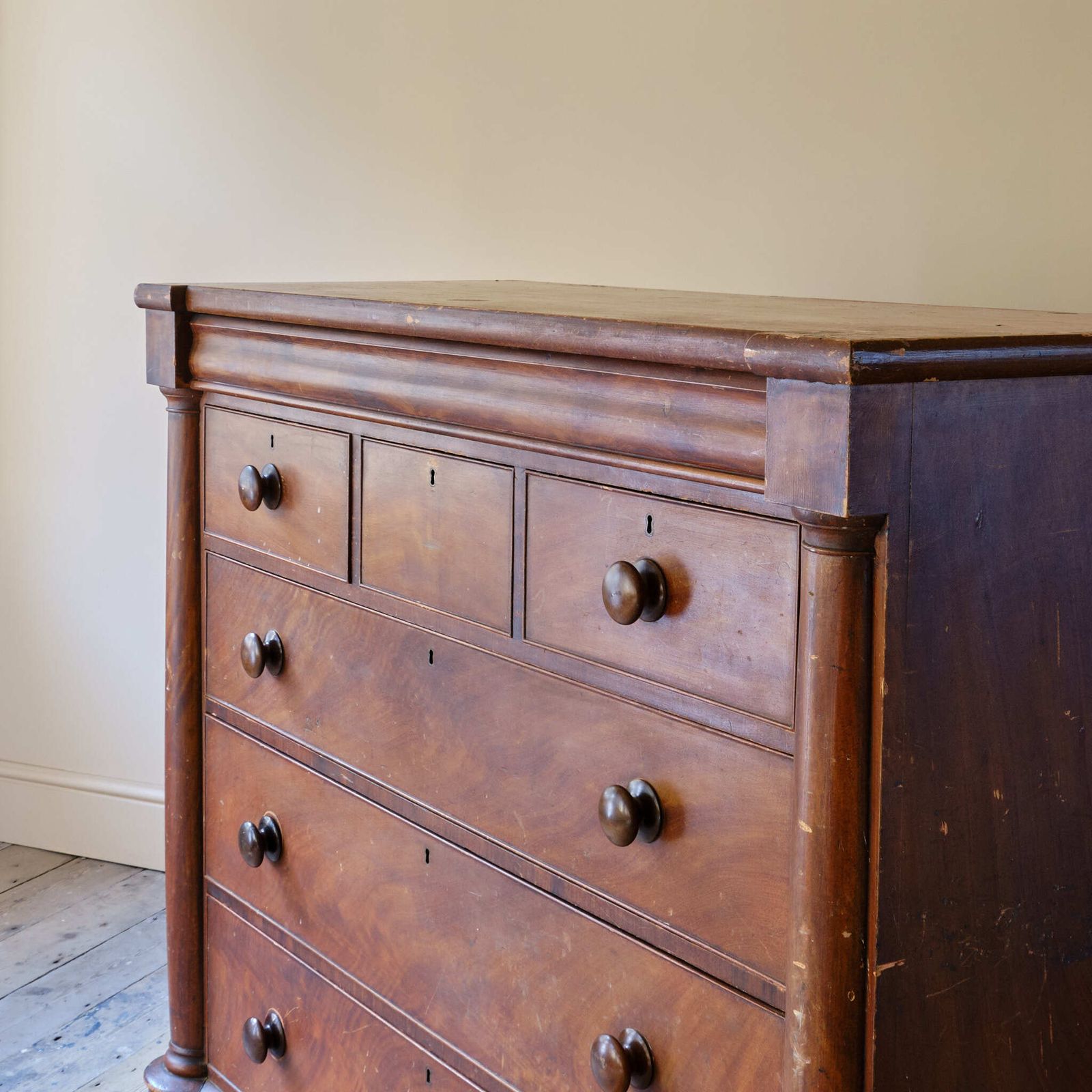 Large Scottish Pine Chest Of Drawers In Original Paint photo vintage