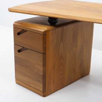 Curved Desk In Elm Produced By Seltz, France 1980s photo for sale