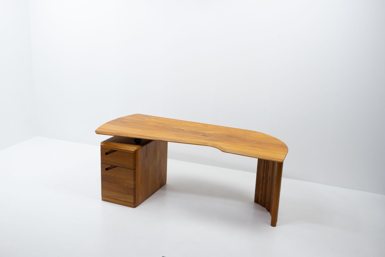 photo for sale Curved Desk In Elm Produced By Seltz, France 1980s