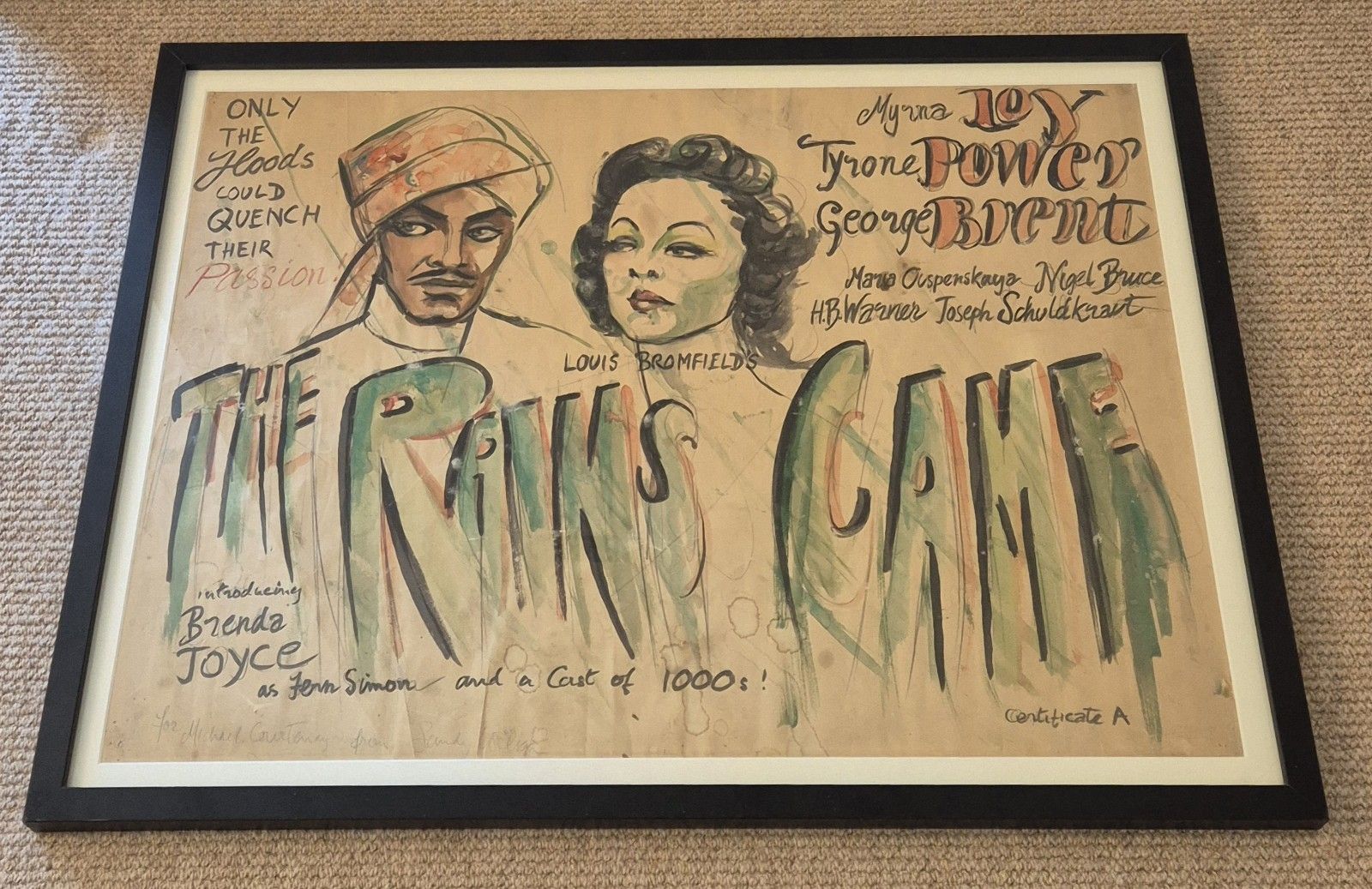 Original And Unique 1939  "The Rains Came" Film Poster Proof Signed And Framed photo Art