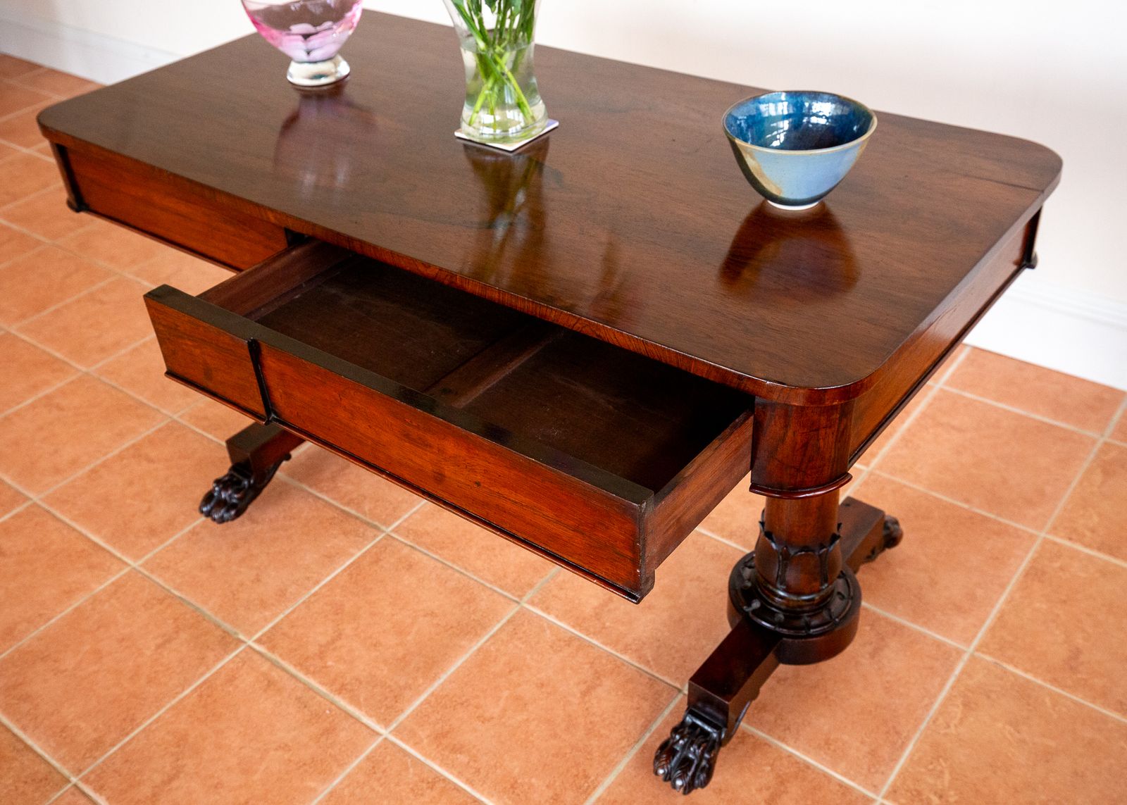 William IV Library Table Rosewood Mahogany Serving Tabl.E Writing Des.K Georgian English Antiqu.E Dining Centre Tabl.E Biedermeier 1830 photo for sale