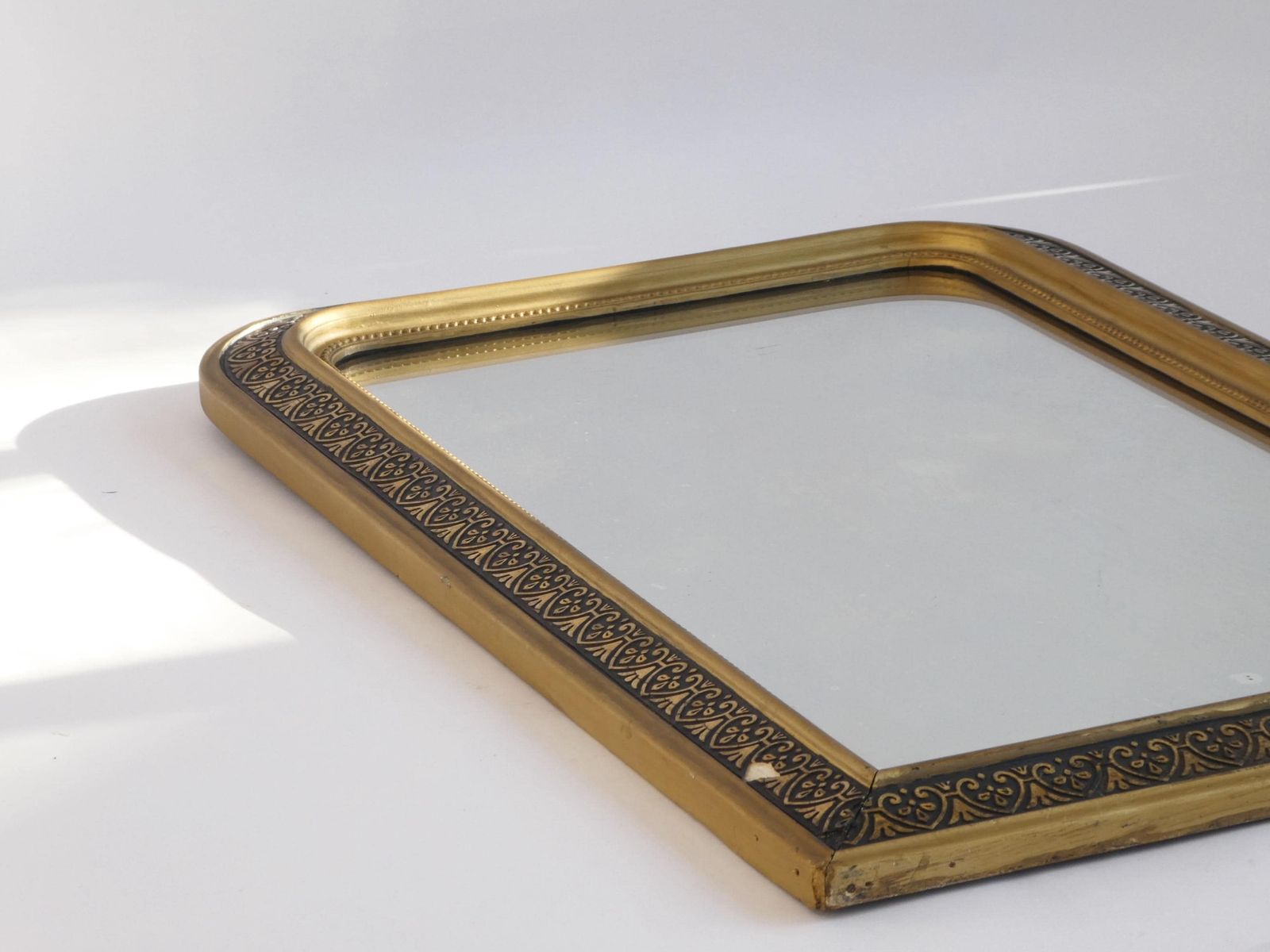 photo furniture French 19th Century Gold Louis Philippe Mirror, Antique Arched Tall Gilded Mantle Mirror.