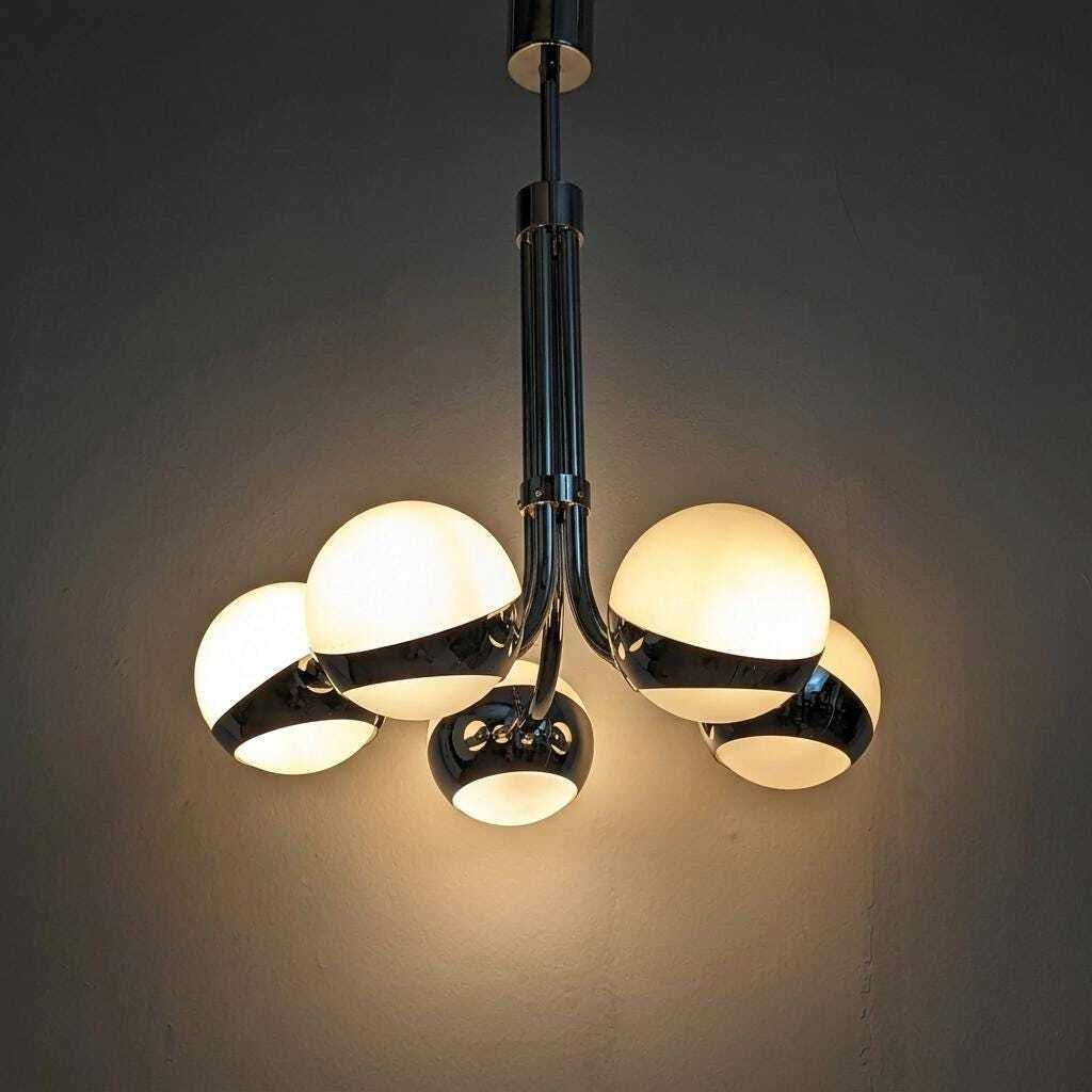 Stilnovo Chrome Chandelier With Crystal Spheres, Italy, 1960s. photo furniture
