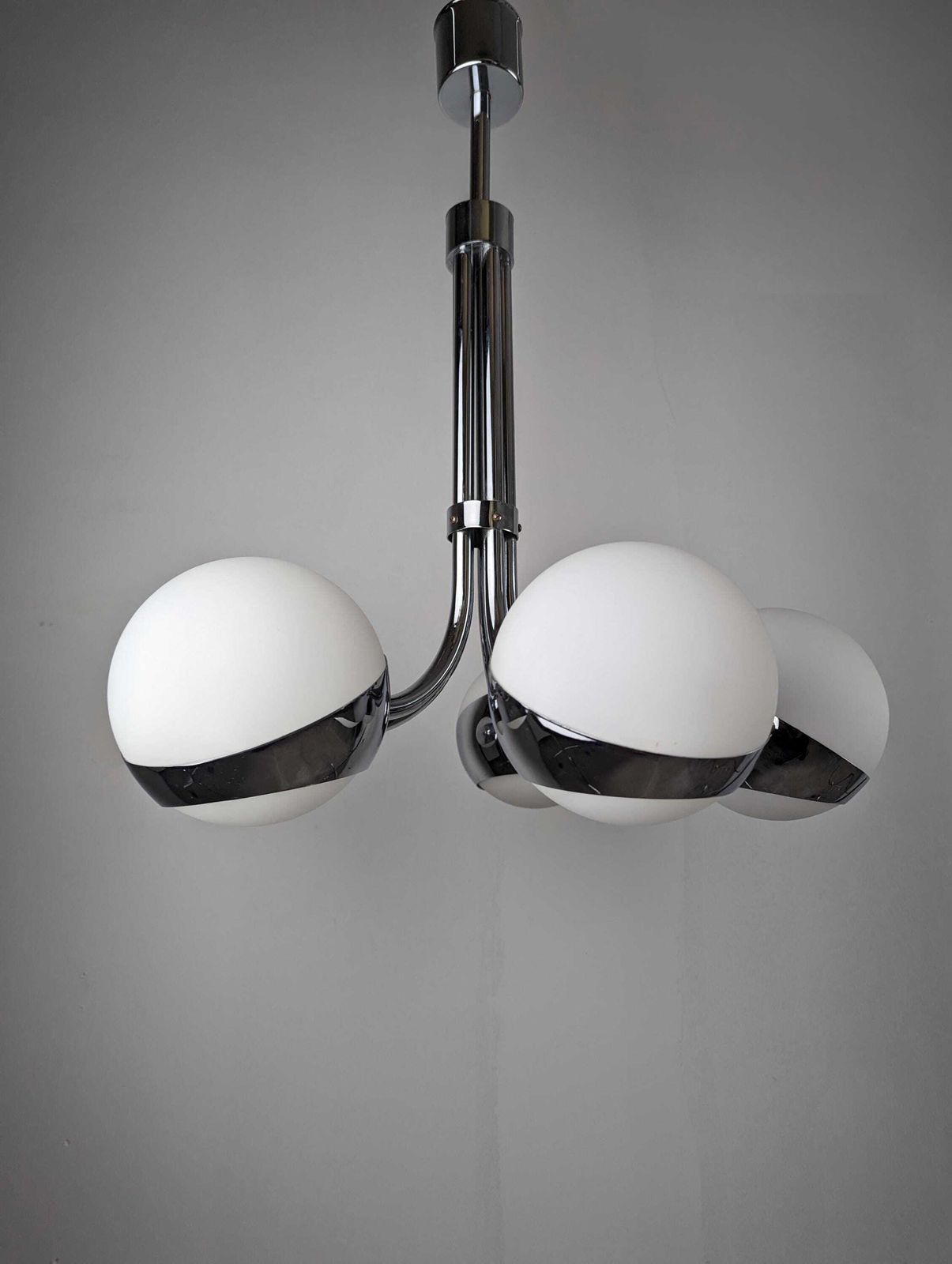Stilnovo Chrome Chandelier With Crystal Spheres, Italy, 1960s. photo vinterior