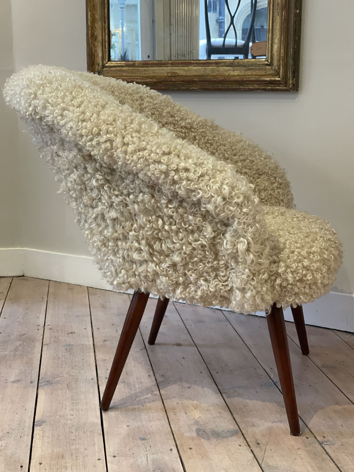 Cocktail Chair, 1950's With Teak Legs. Danish Mid Century   Sheepskin photo Furniture