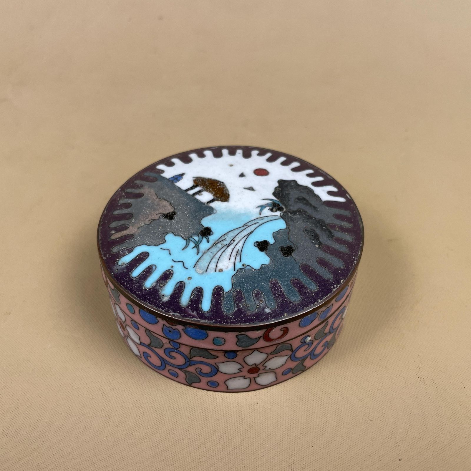 Cloisonne Trinket Box Enamel Jewellery Keepsake Container With Lid Oriental Chinese Small Vanity Box Dressing Table Decor Scenic. photo furniture