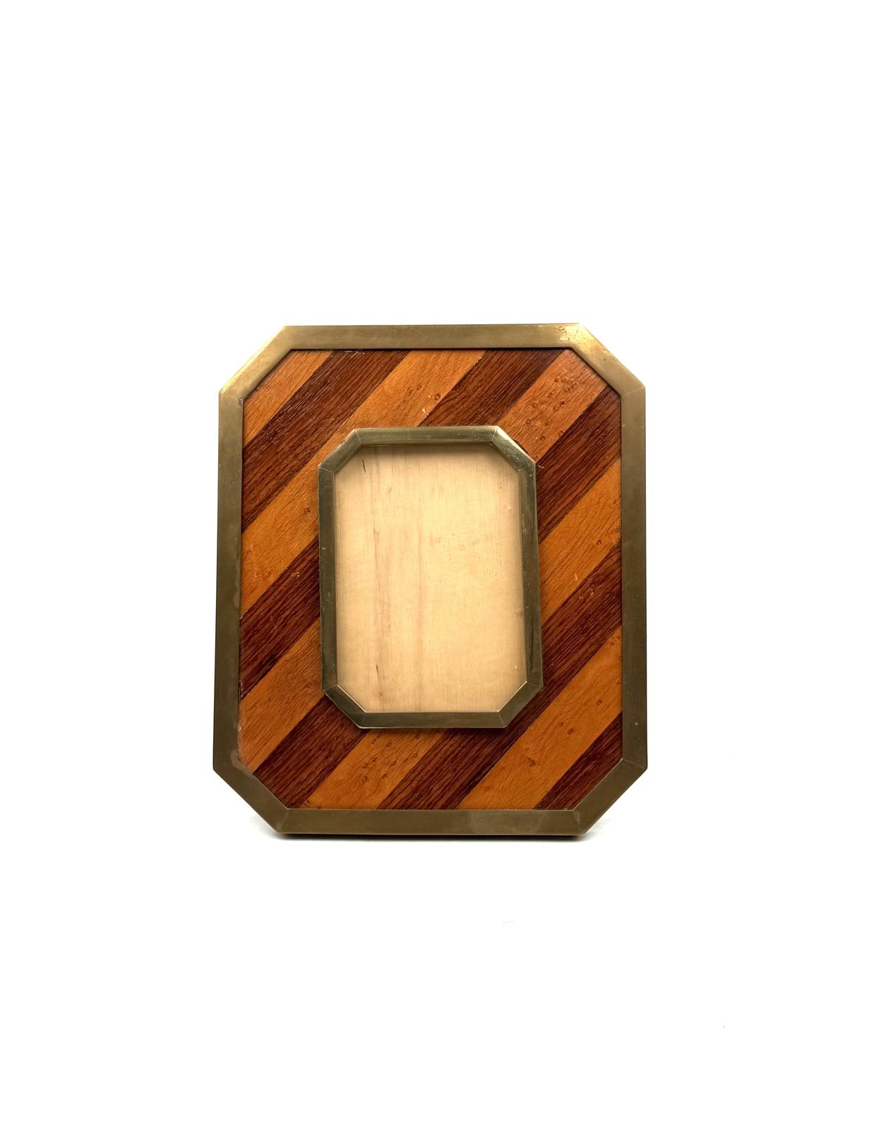 Mid Century Modern Brass & Wood Picture Frame – In The Manner Of Gabriella Crespi, Italy 1970s photo vinterior
