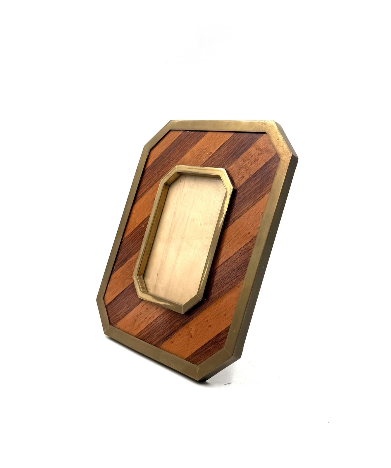 photo furniture Mid Century Modern Brass & Wood Picture Frame – In The Manner Of Gabriella Crespi, Italy 1970s