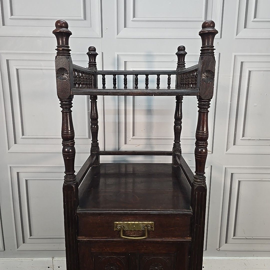 Antique Whatnot Cabinet Mahogany 2 Tier Bedside Nightstand Drawer Cupboard photo vintage