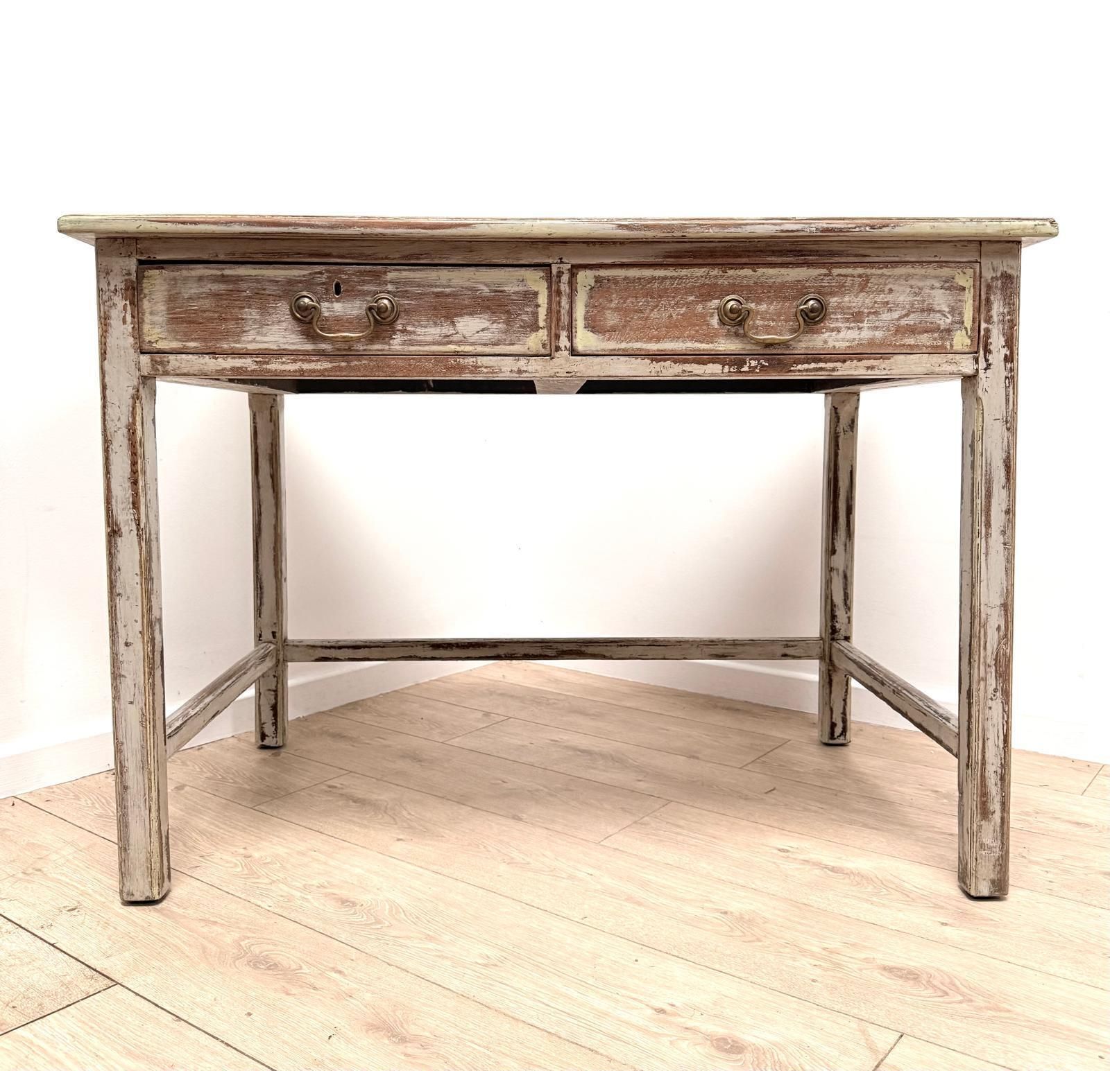 Vintage French Painted Pine Farmhouse Table 2 Drawer  Delivery Available 0263.