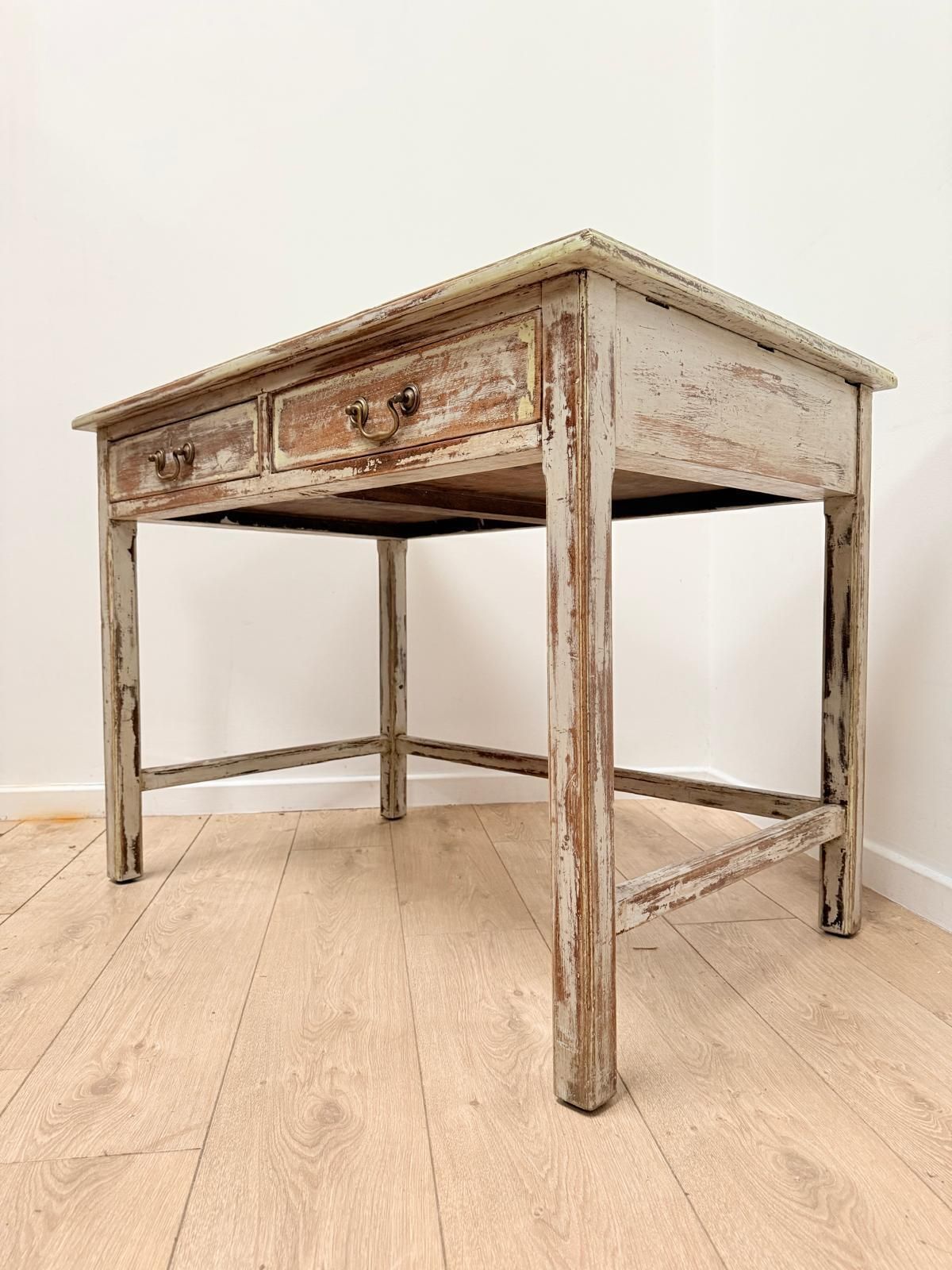 495.0 Vintage French Painted Pine Farmhouse Table 2 Drawer  Delivery Available 0263. photo