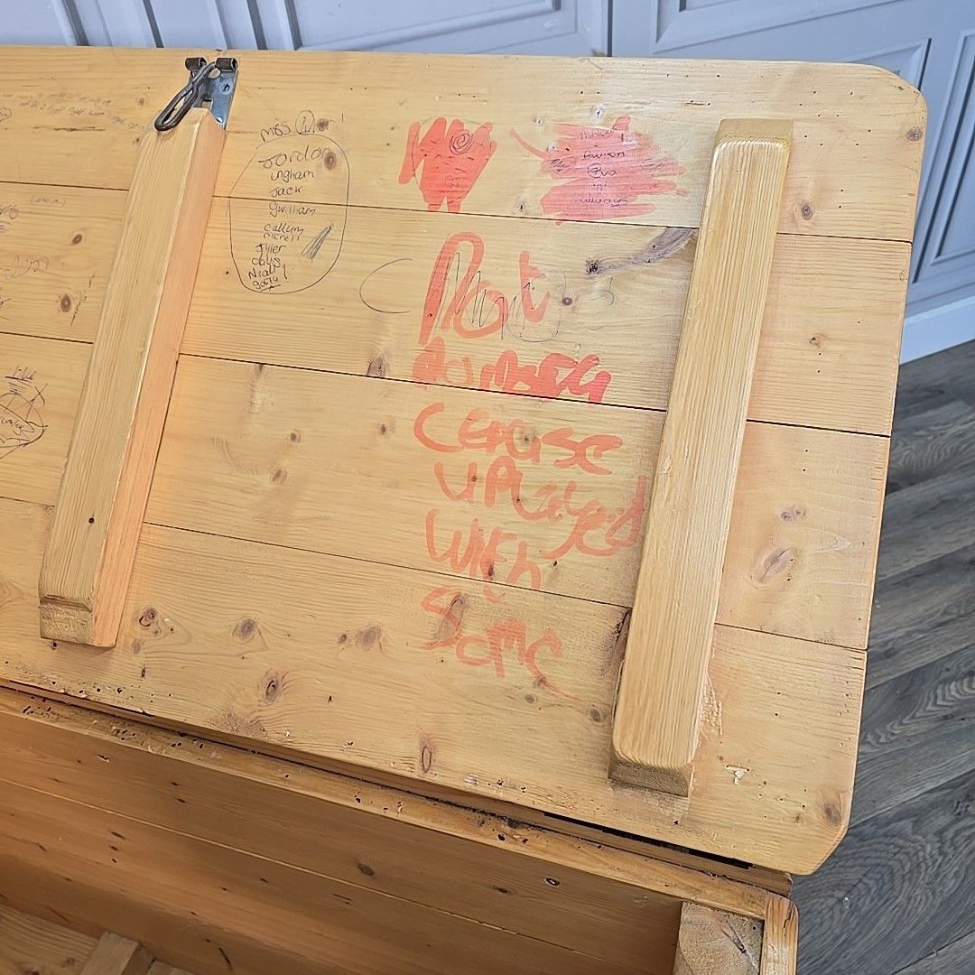 photo buy Vintage Pine Storage Chest Blanket Toy Tool Box Large Trunk Wooden Rustic