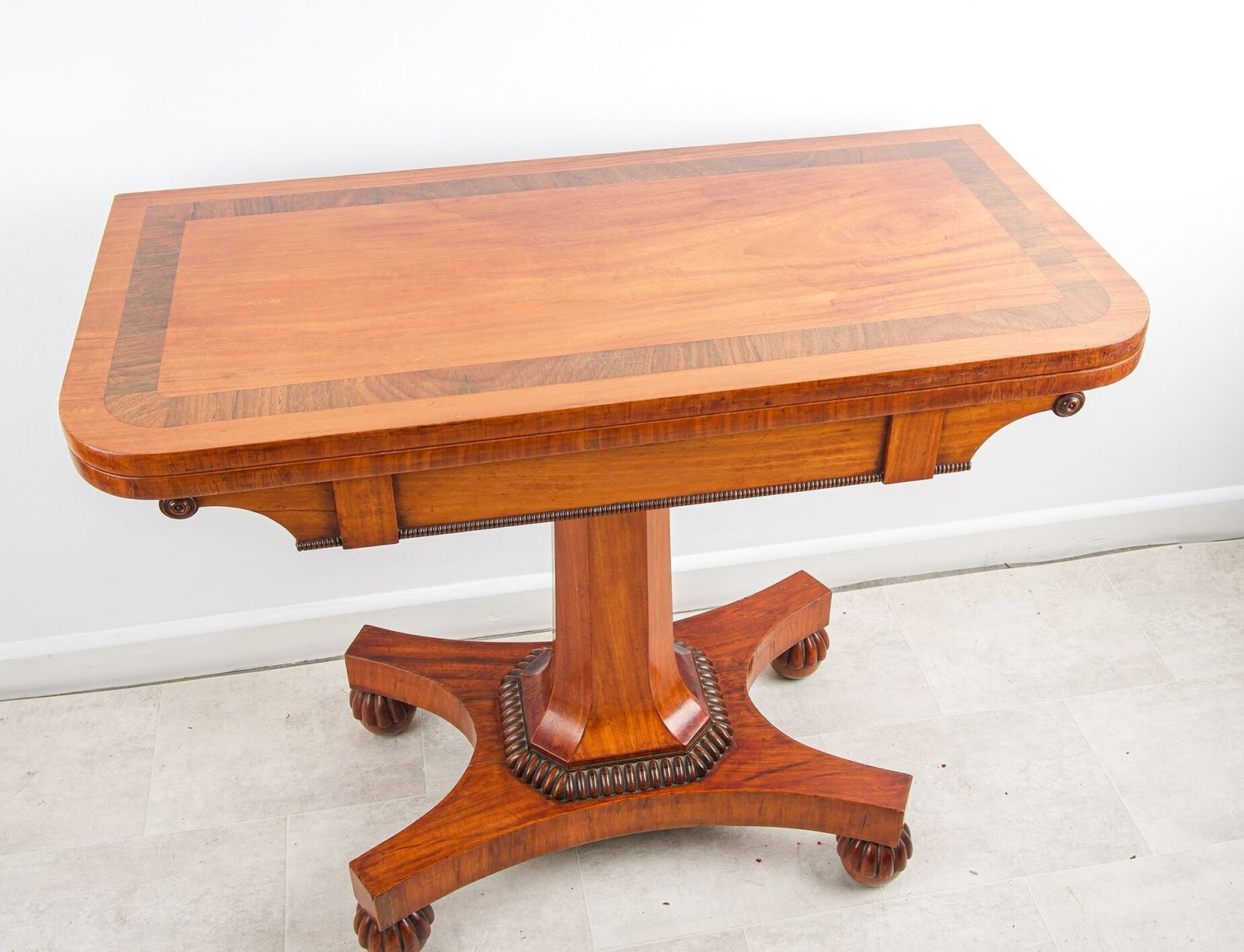 Antique Regency Satinwood Mahogany Card Table Pedestal Base Baize Top C.1820 photo for sale