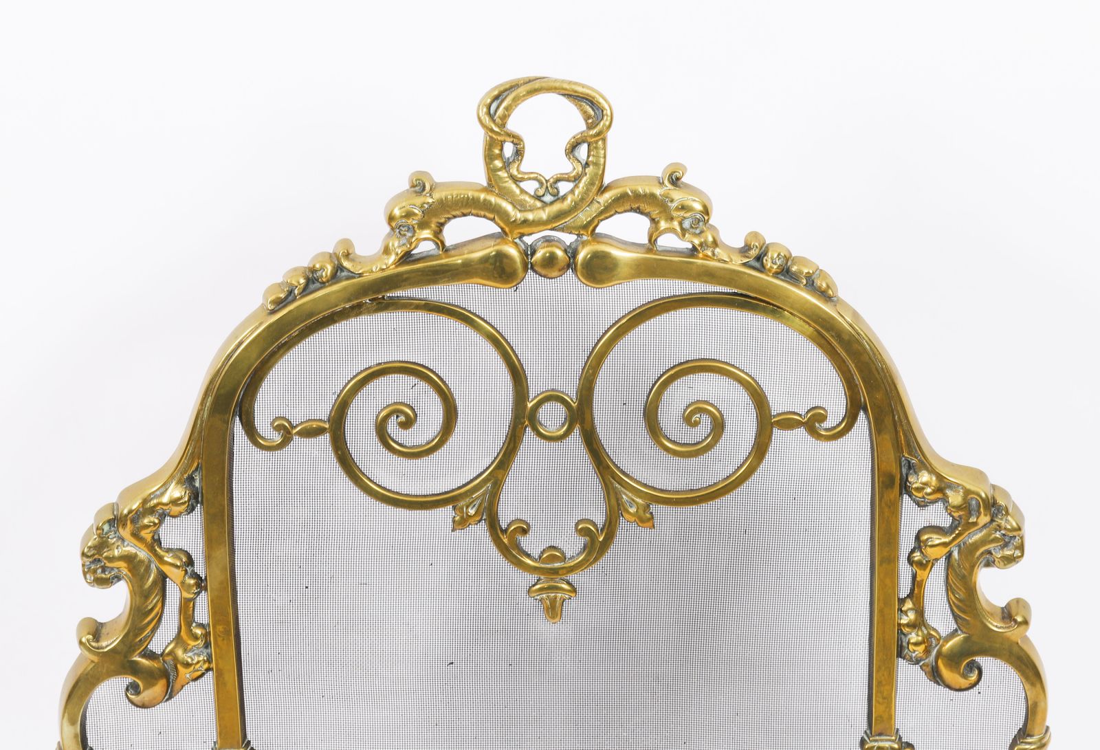 French Louis Revival Brass Mesh Dolphin Fire Screen 19th Century photo Home Decor