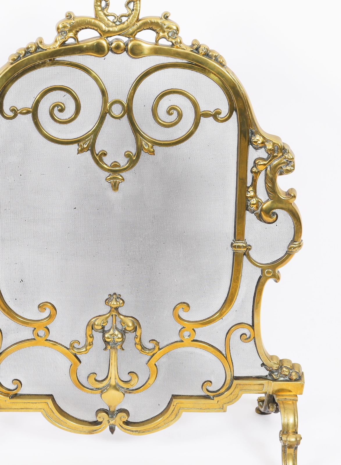 French Louis Revival Brass Mesh Dolphin Fire Screen 19th Century photo vinterior
