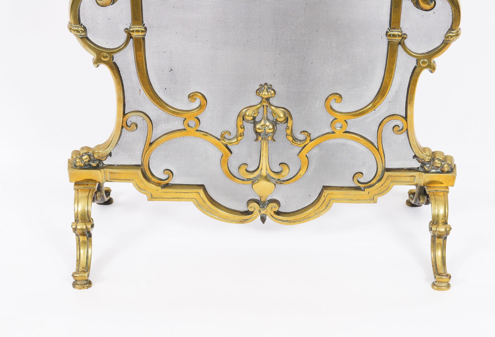 French Louis Revival Brass Mesh Dolphin Fire Screen 19th Century photo buy