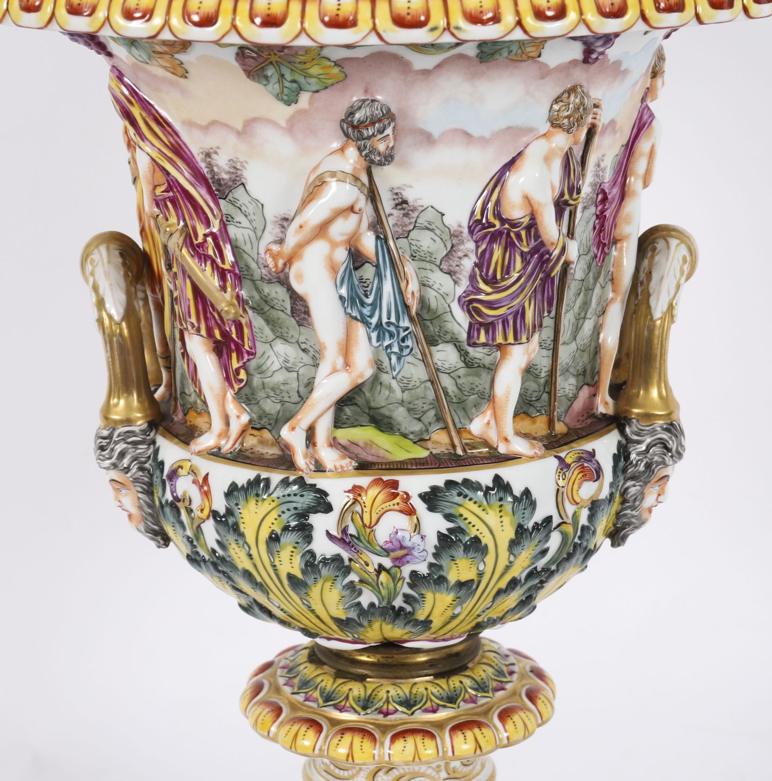 Antique Pair Large Italian Naples Capodimonte Urns / Vases 19th C photo 1850.0